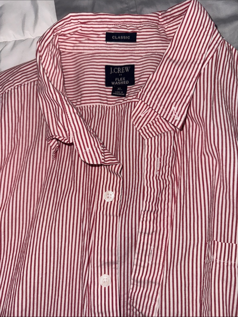 J. Crew Red and White Striped Classic Button-Down Shirt